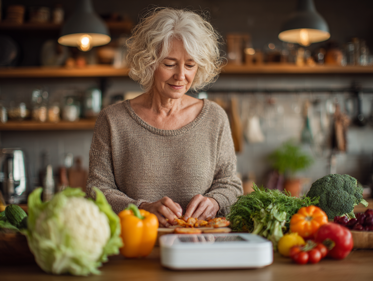Senior couple preparing healthy meal together in modern kitchen